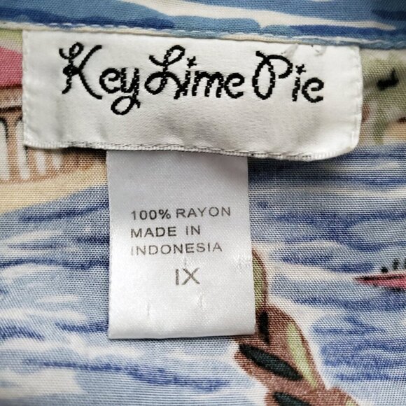 Key Lime Pie Vintage Hawaiian Shirt Tropical Print 100% Rayon Size 1X - Picture 9 of 14